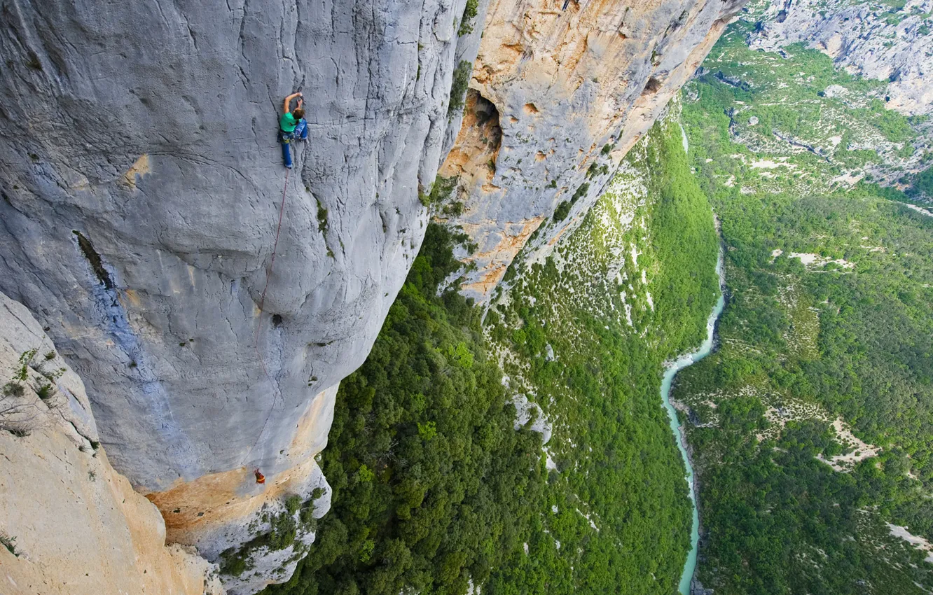 Photo wallpaper river, rocks, people, height