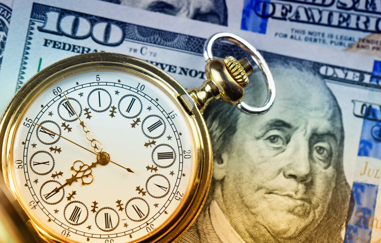 Photo wallpaper dollar, time, clock