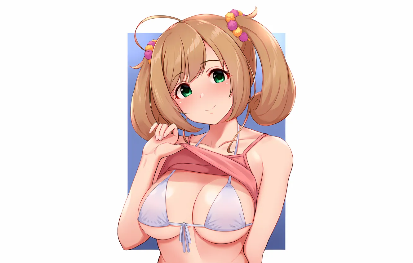 Photo wallpaper girl, sexy, cleavage, green eyes, boobs, sexy girl, anime, beautiful