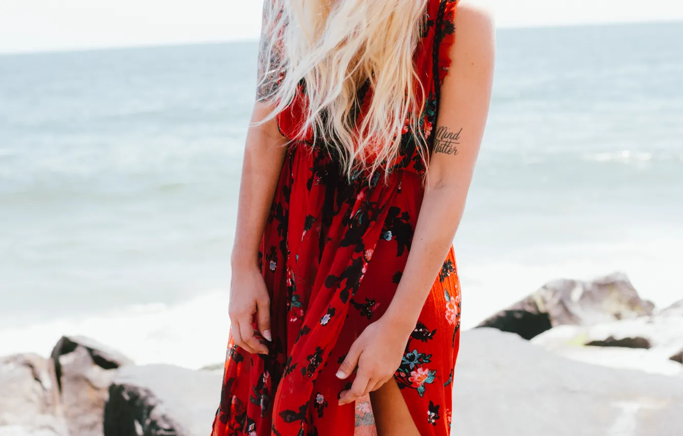 Photo wallpaper girl, dress, blonde, tattoo