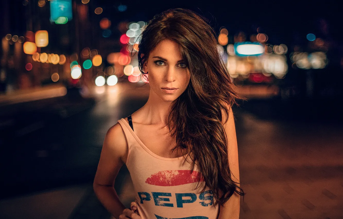 Photo wallpaper look, girl, glare, background, model, portrait, brunette, light