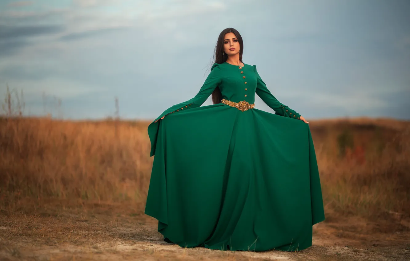 Photo wallpaper girl, pose, style, green dress, Dmitry Shulgin