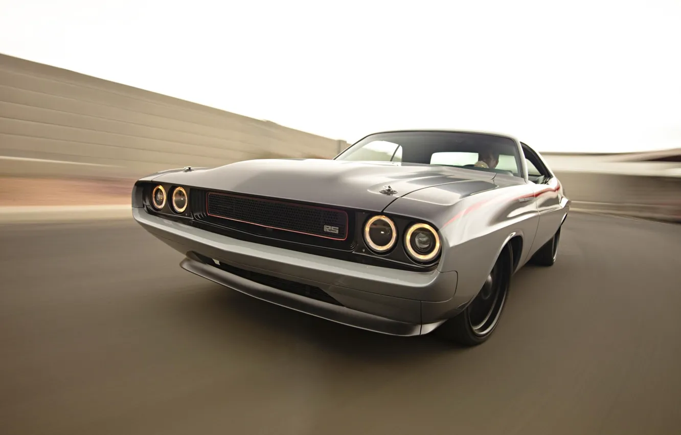 Photo wallpaper the sky, lights, tuning, speed, Dodge, Challenger, muscle car, Dodge