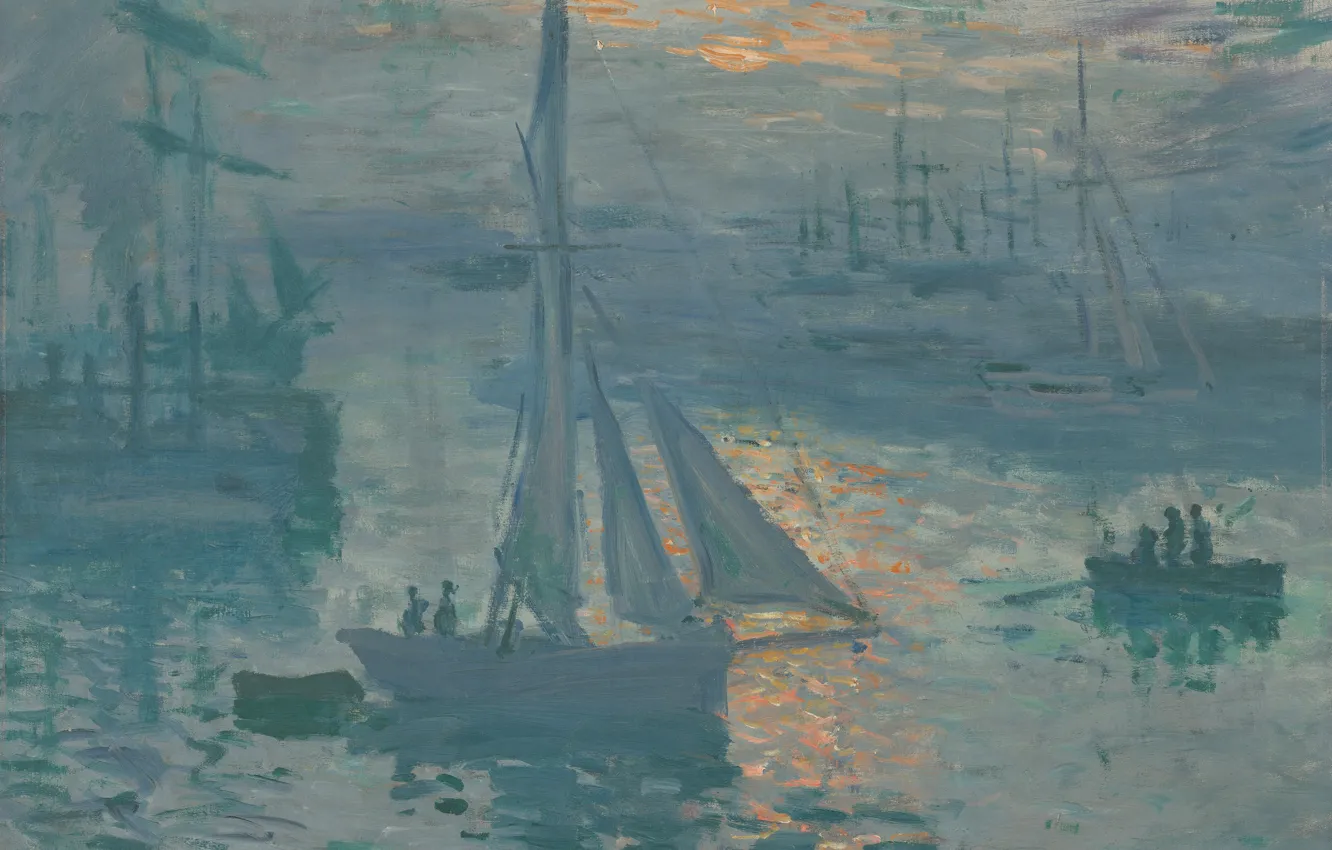Photo wallpaper boat, picture, sail, seascape, Claude Monet, Dawn. Sea