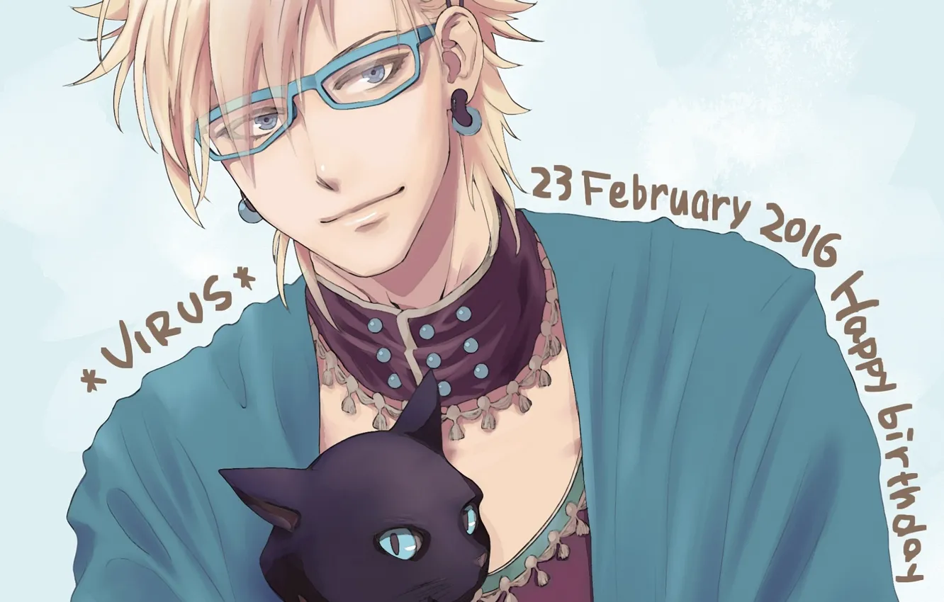 Photo wallpaper cat, earrings, glasses, guy, DRAMAtical Murder