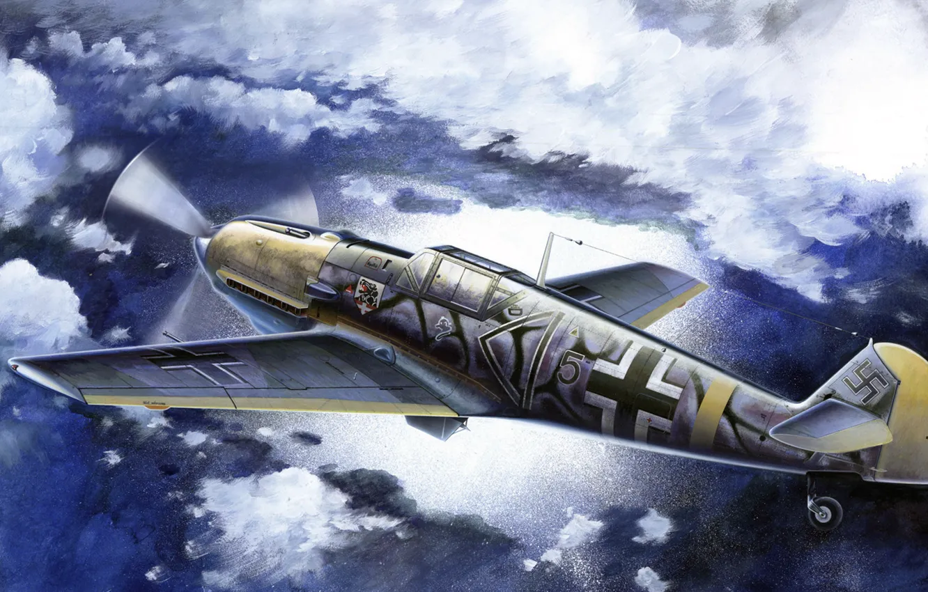 Photo wallpaper figure, art, Messerschmitt, Me-109, Luftwaffe, single-engine piston fighter-low, Bf.109E-7/B