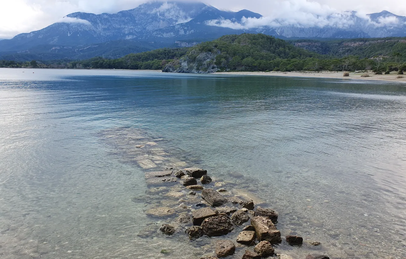 Photo wallpaper sea, the sky, water, mountains, Bay