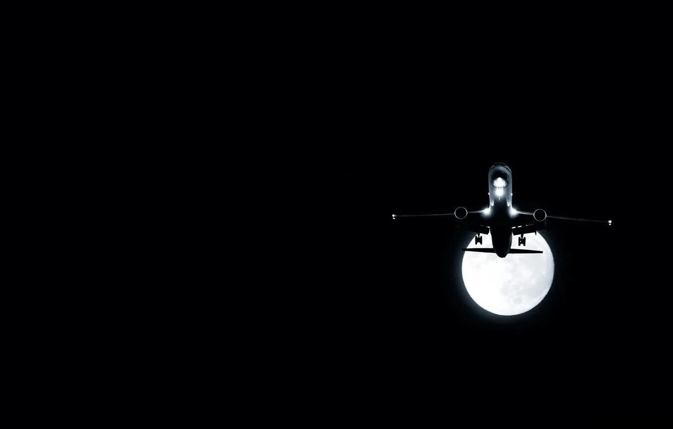Photo wallpaper night, the plane, the moon