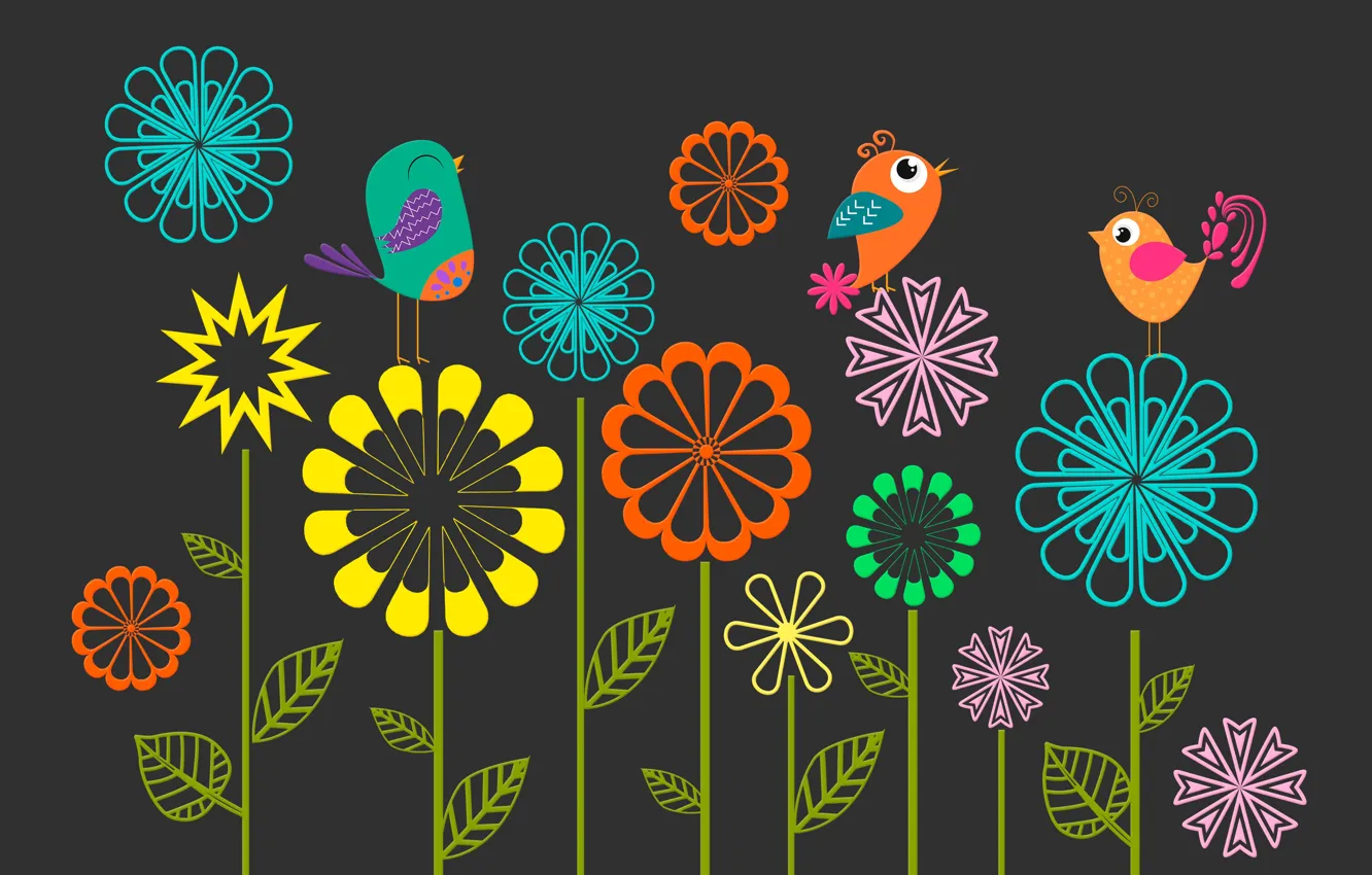 Photo wallpaper flowers, bird, figure