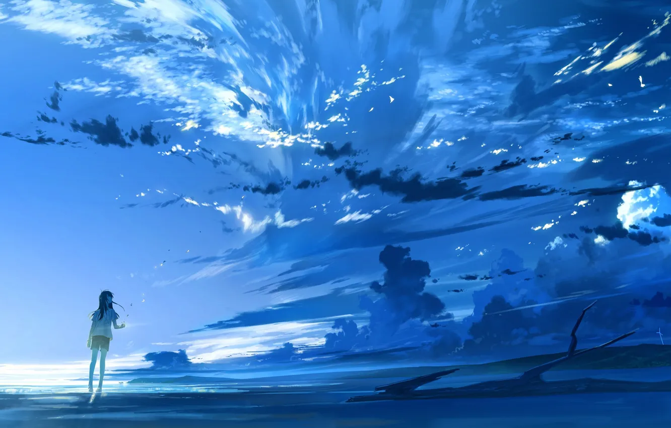 Photo wallpaper the sky, girl, clouds, sunset, nature, anime, art, loundraw