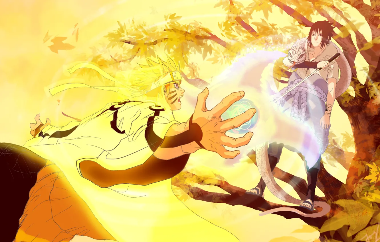 Photo wallpaper the battle, Sasuke, Naruto, naruto, art, kyuubi mode, pharos1989, rasen shuriken