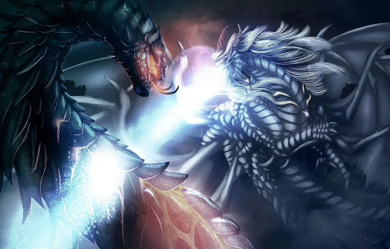 Photo wallpaper rays, magic, dragon, art, pendant, battle