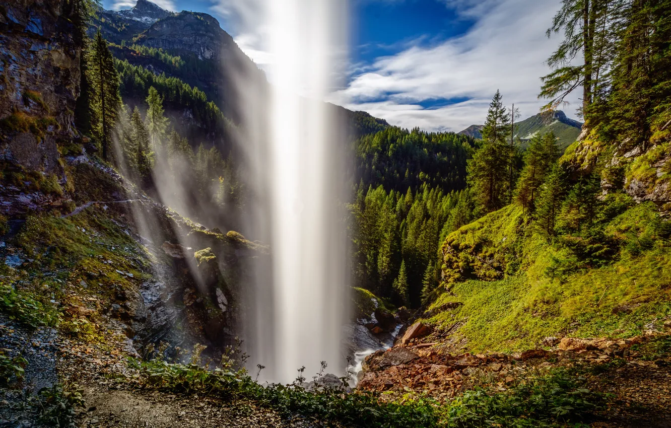 Photo wallpaper forest, mountains, waterfall, stream, Austria, Alps, Austria, Alps, Obertauern, Obertauern, Waterfall Johannes, Johannes Waterfall