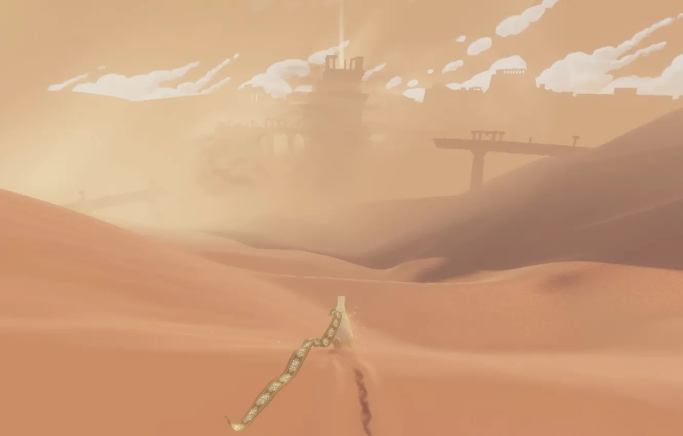 Photo wallpaper clouds, landscape, desert, dunes, journey, Journey