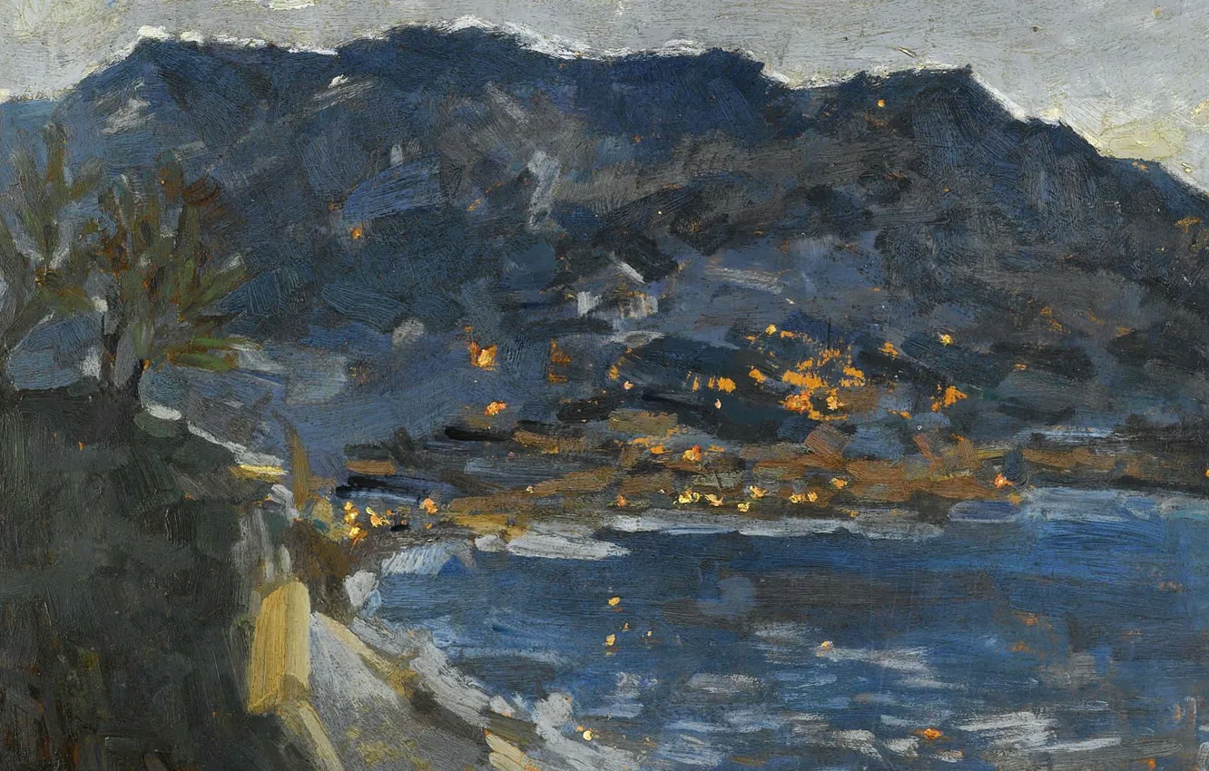Photo wallpaper sea, landscape, mountains, picture, Konstantin Korovin, Early Evening. Crimea