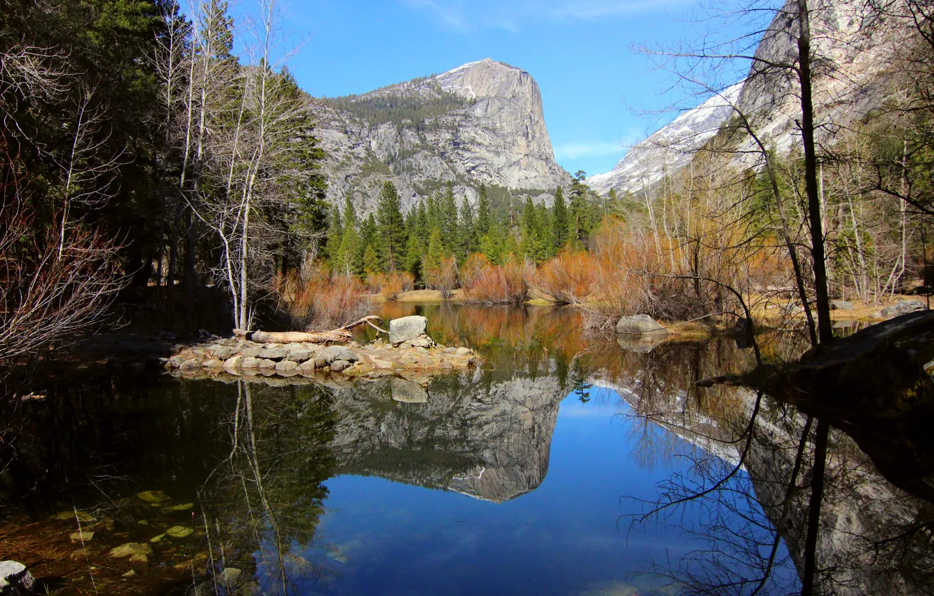 Photo wallpaper CA, USA, Yosemite National Park, Mirror Lake, Mariposa County