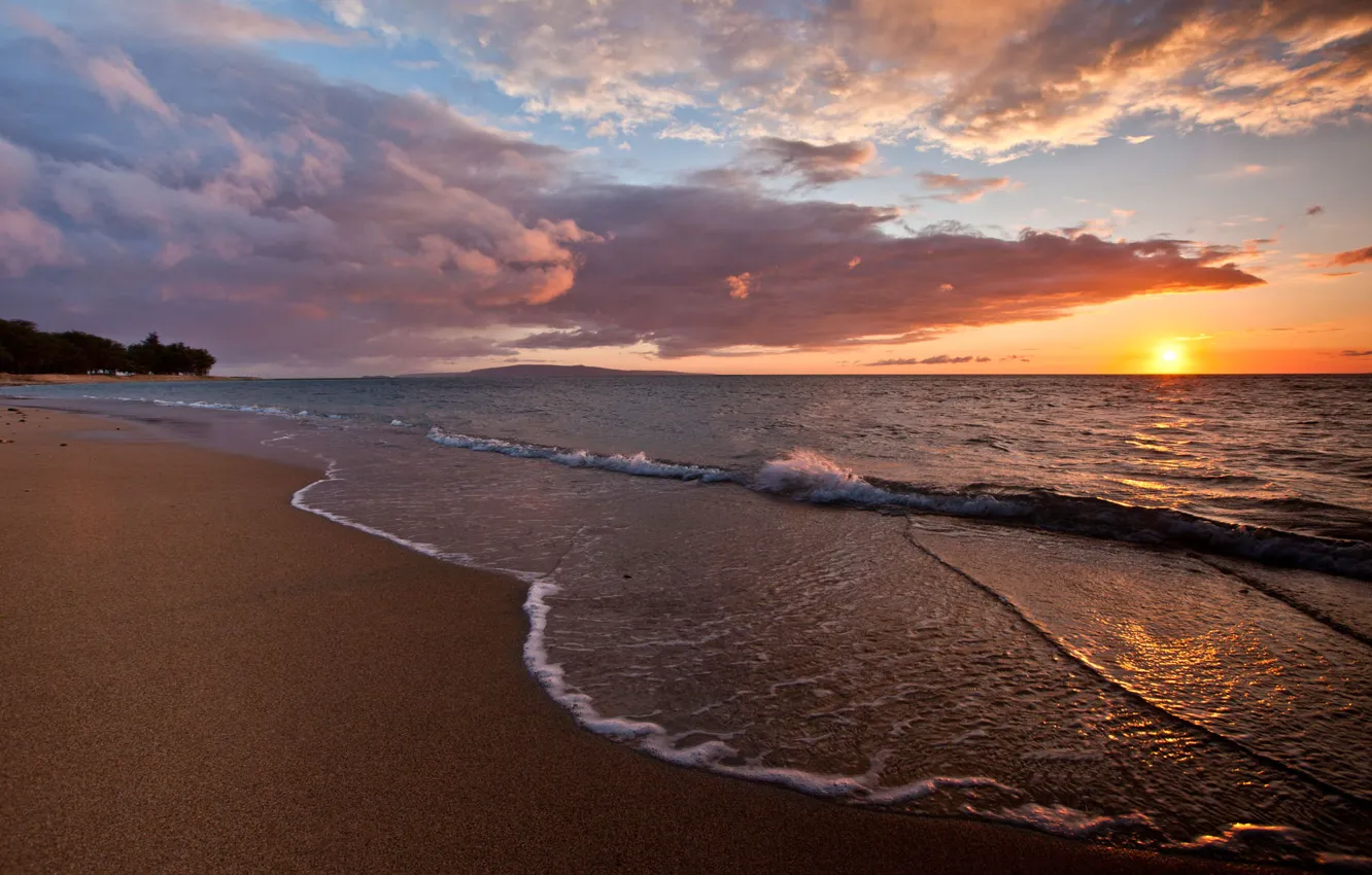 Photo wallpaper sand, sea, wave, beach, sunset