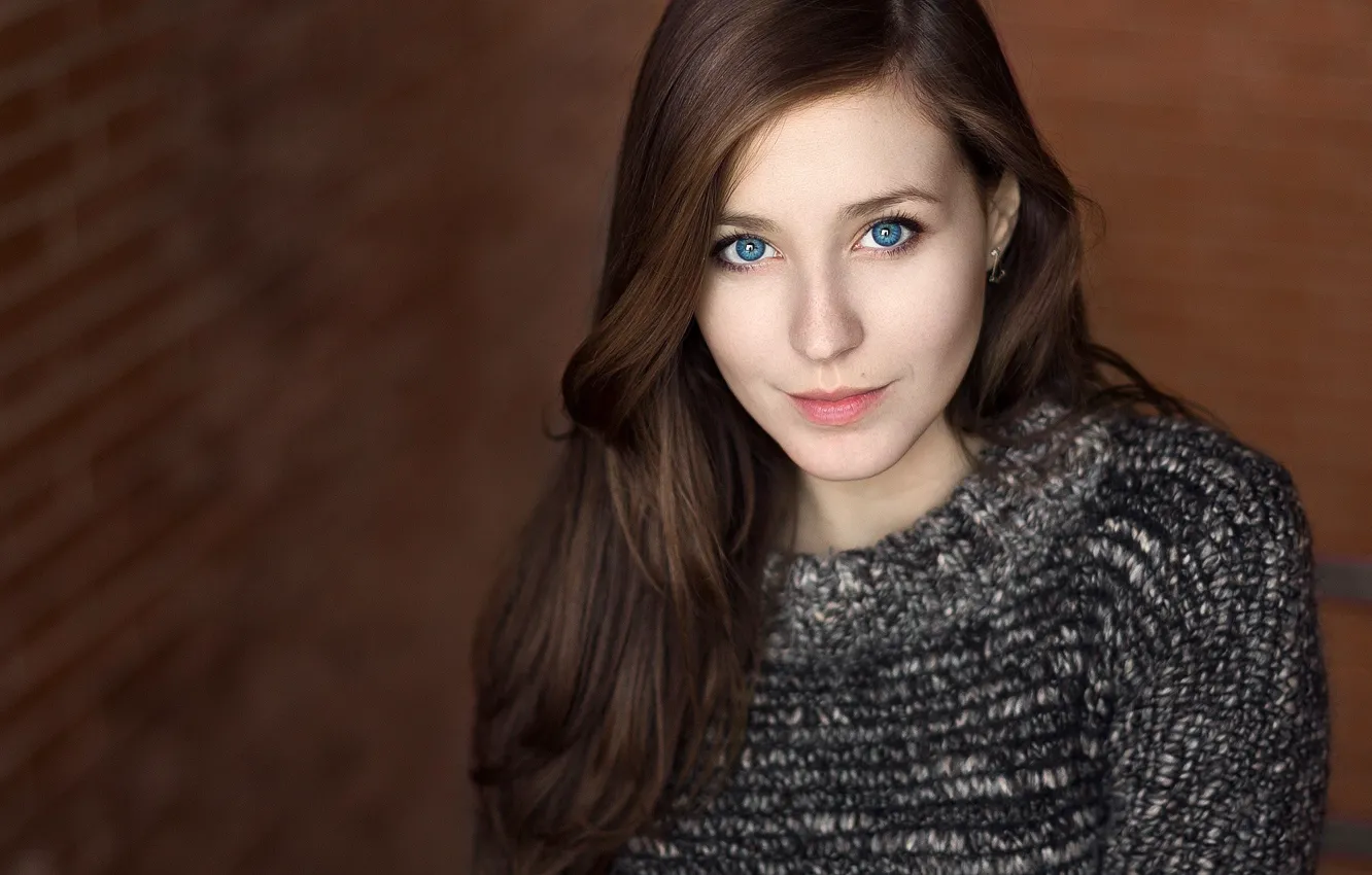 Photo wallpaper look, background, model, portrait, makeup, hairstyle, brown hair, bokeh