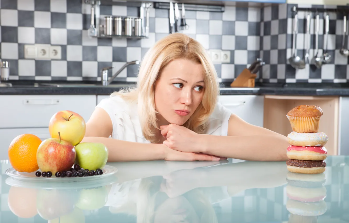 Photo wallpaper Woman, diet, healthy food, temptations