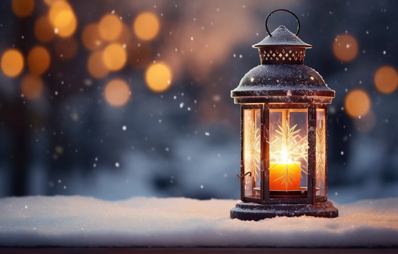 Photo wallpaper winter, snow, decoration, new year, Christmas, lights, light, Christmas