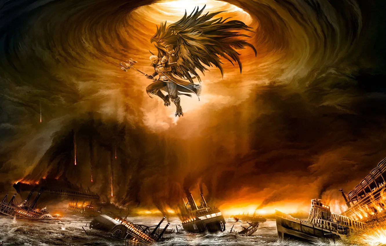 Photo wallpaper sea, angel, storm