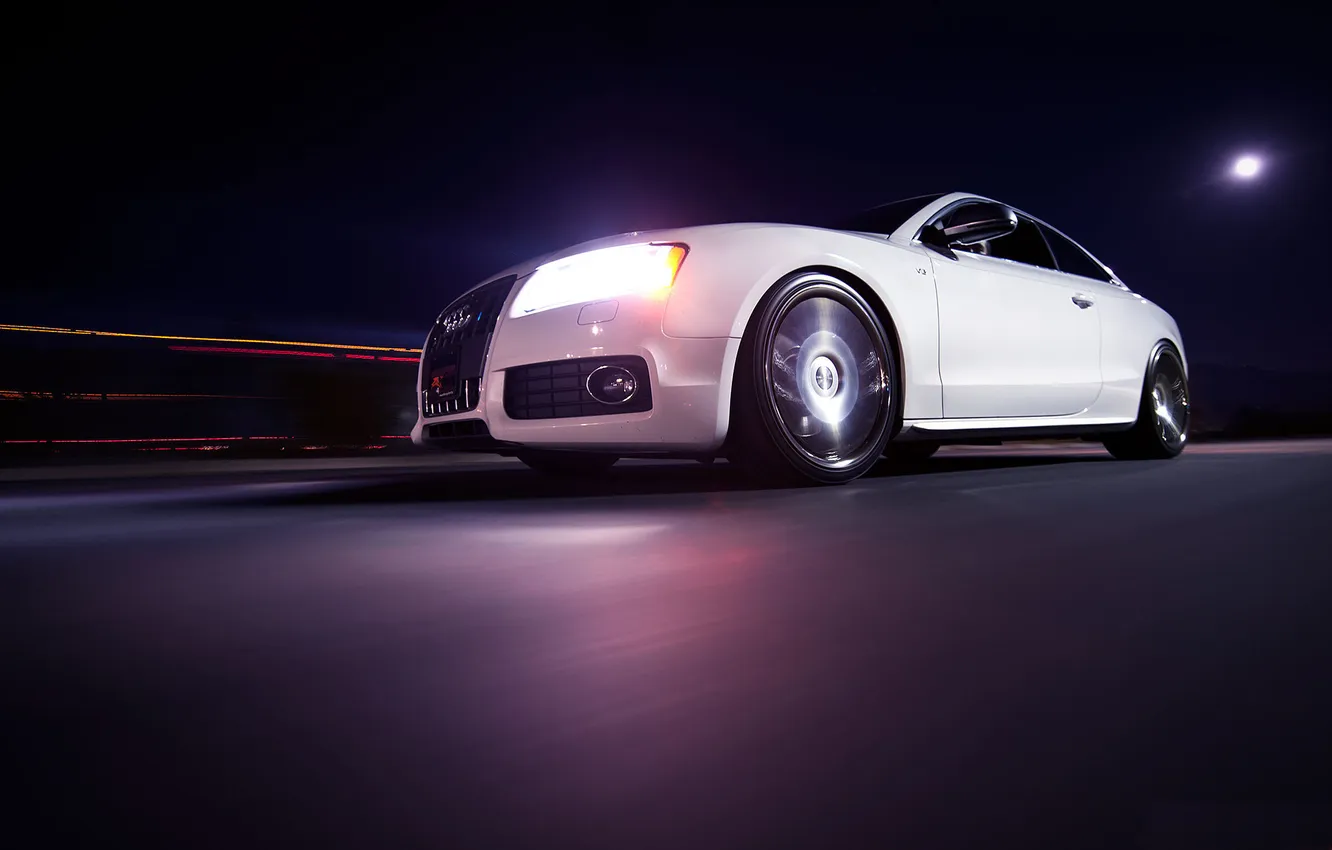 Photo wallpaper white, night, Audi, Audi, speed, white