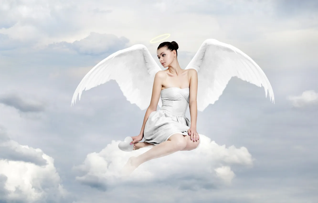 Photo wallpaper the sky, clouds, tenderness, wings, angel