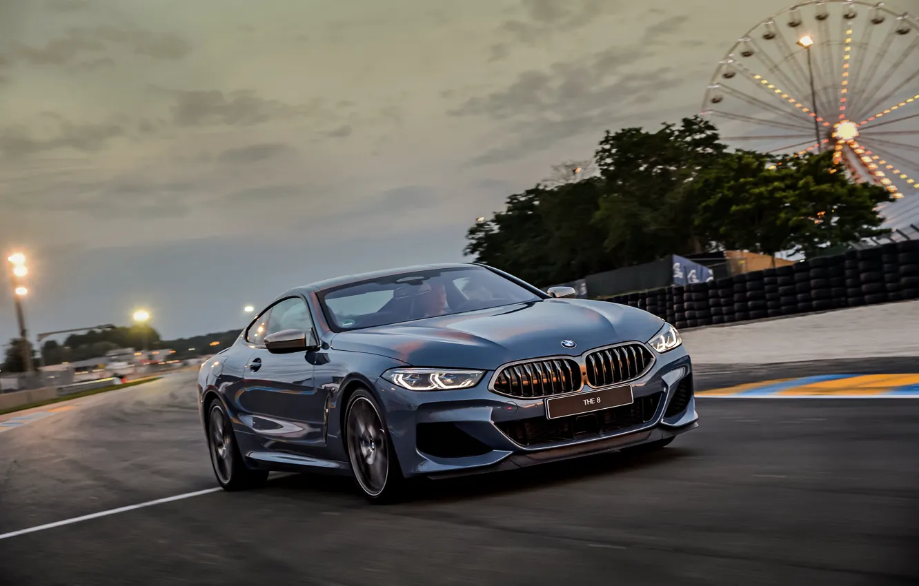 Photo wallpaper the sky, coupe, track, BMW, Coupe, 2018, gray-blue, 8-Series