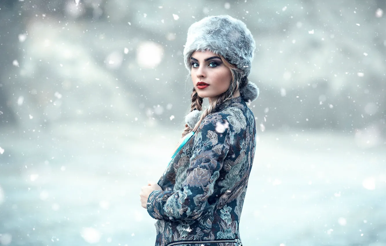 Photo wallpaper snow, makeup, Alessandro Di Cicco, Cold Moscow