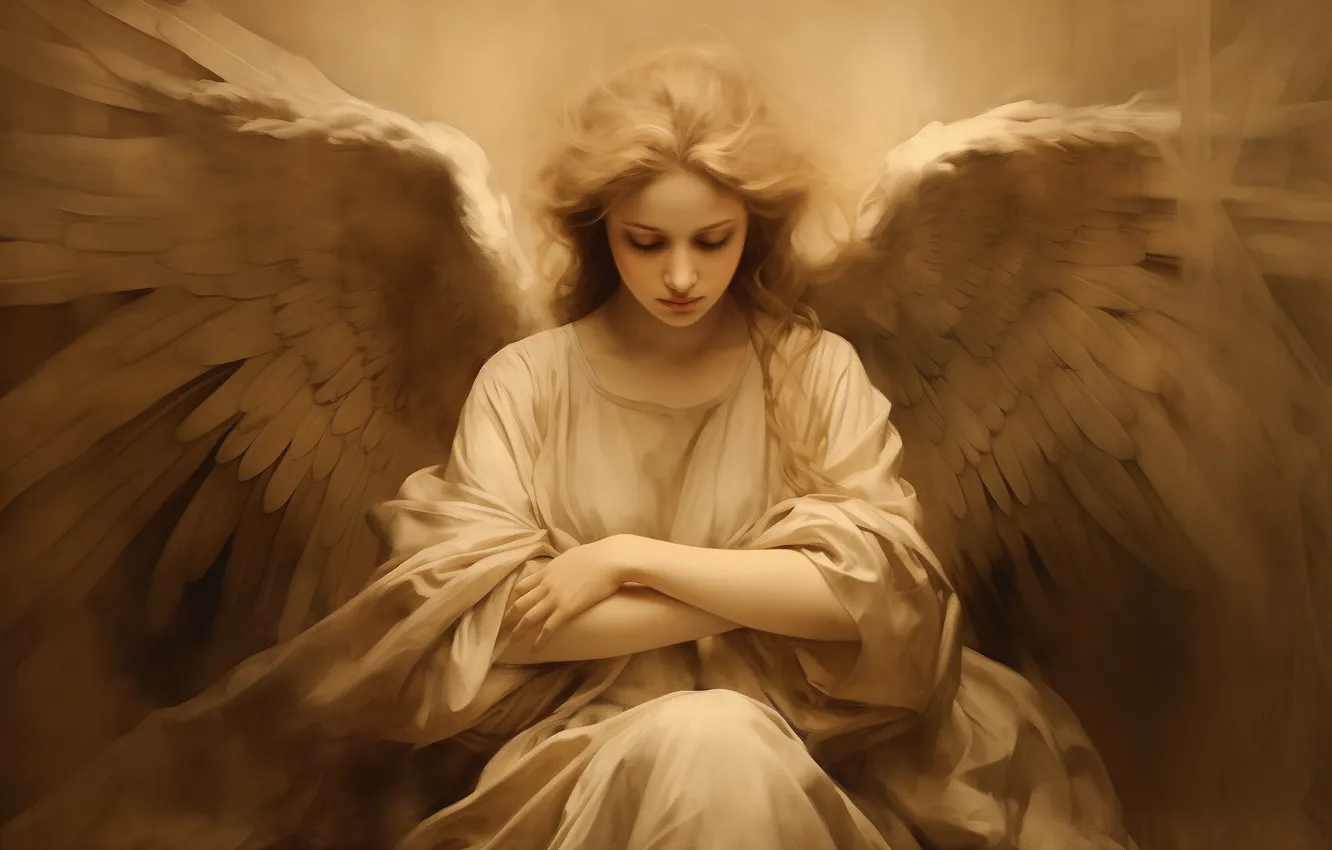 Photo wallpaper girl, wings, angel, dress, digital art, AI art, The Art of Artificial Intelligence, neural network