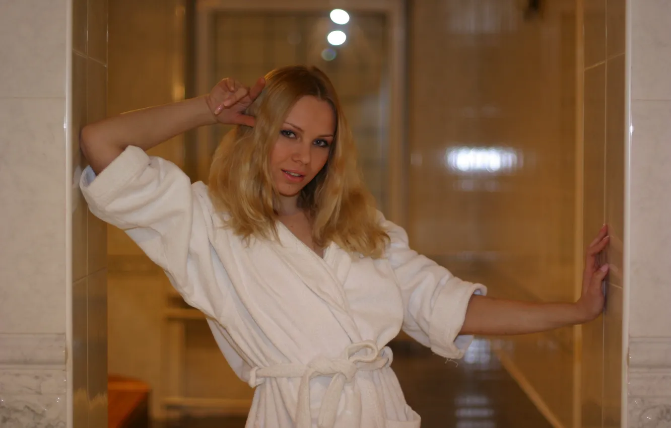 Photo wallpaper girl, blonde, Met Art, Bathrobe, Alex B