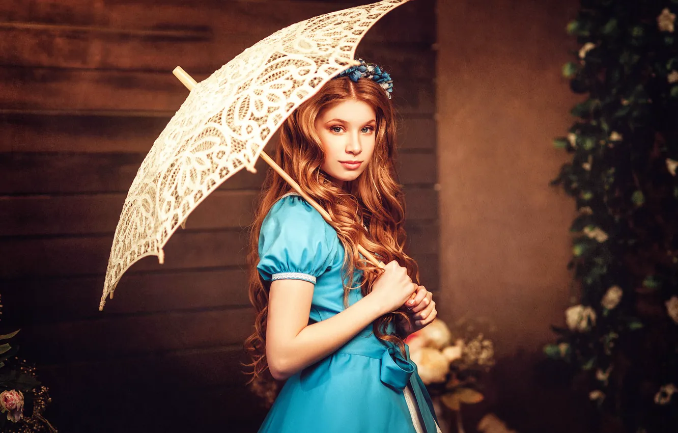Photo wallpaper girl, umbrella, dress, Diana lipkina