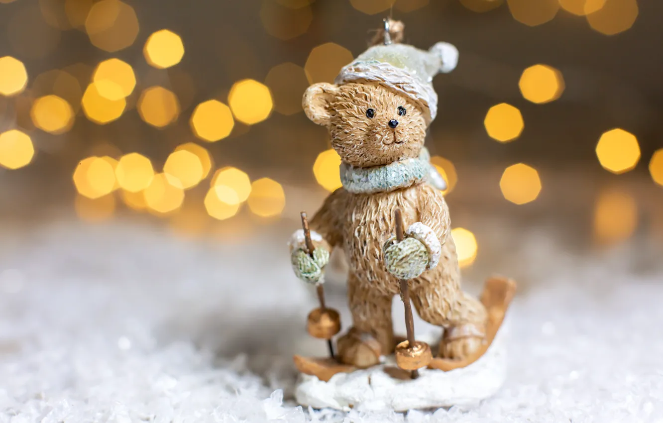 Photo wallpaper background, holiday, Christmas, bear, figures, bokeh, Kukota Ekaterina