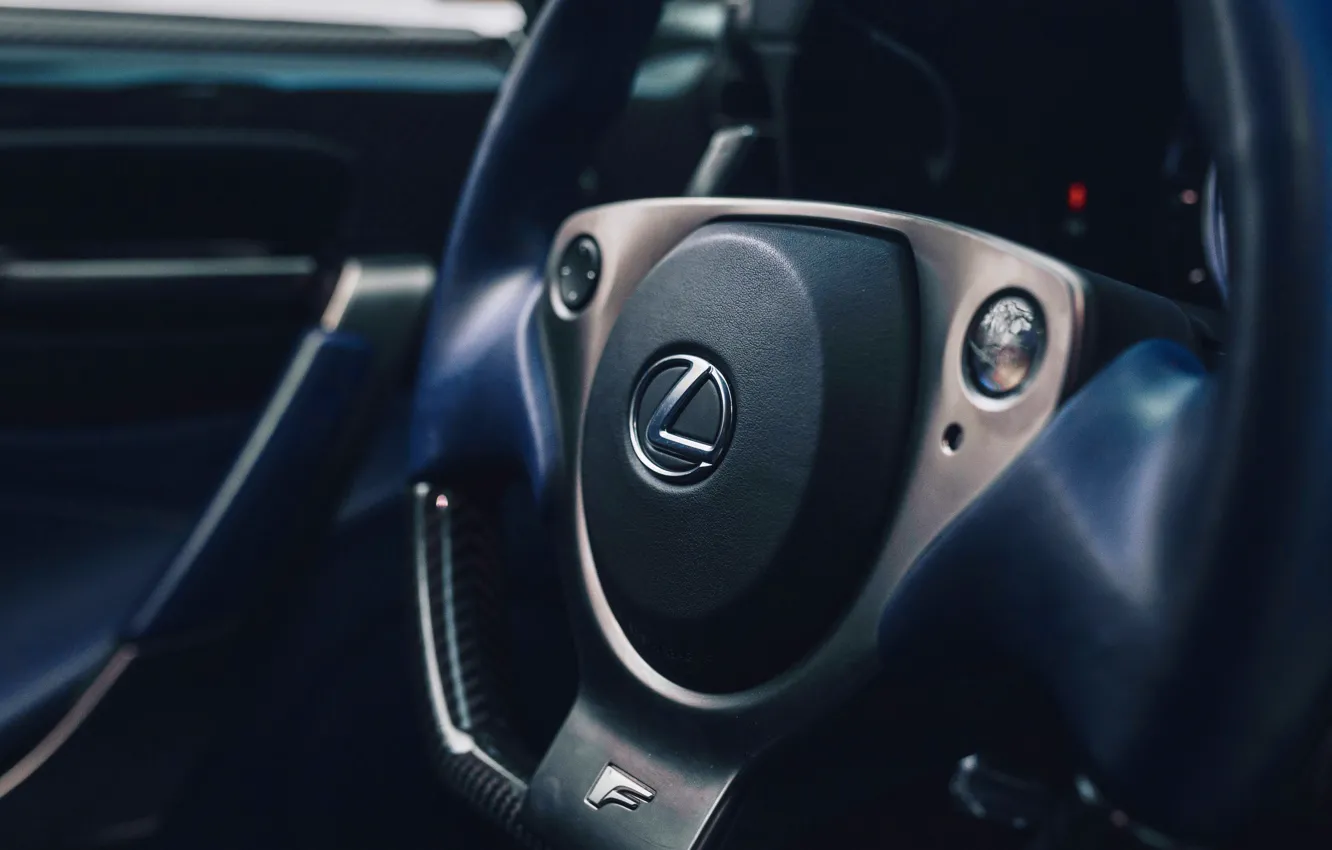 Photo wallpaper Lexus, logo, LFA, Lexus LFA, steering wheel