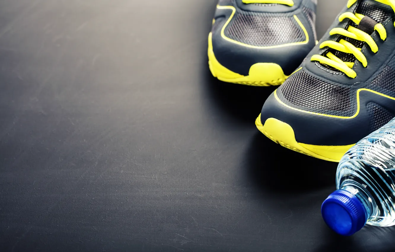 Photo wallpaper shoes, sports, slippers, mineral water