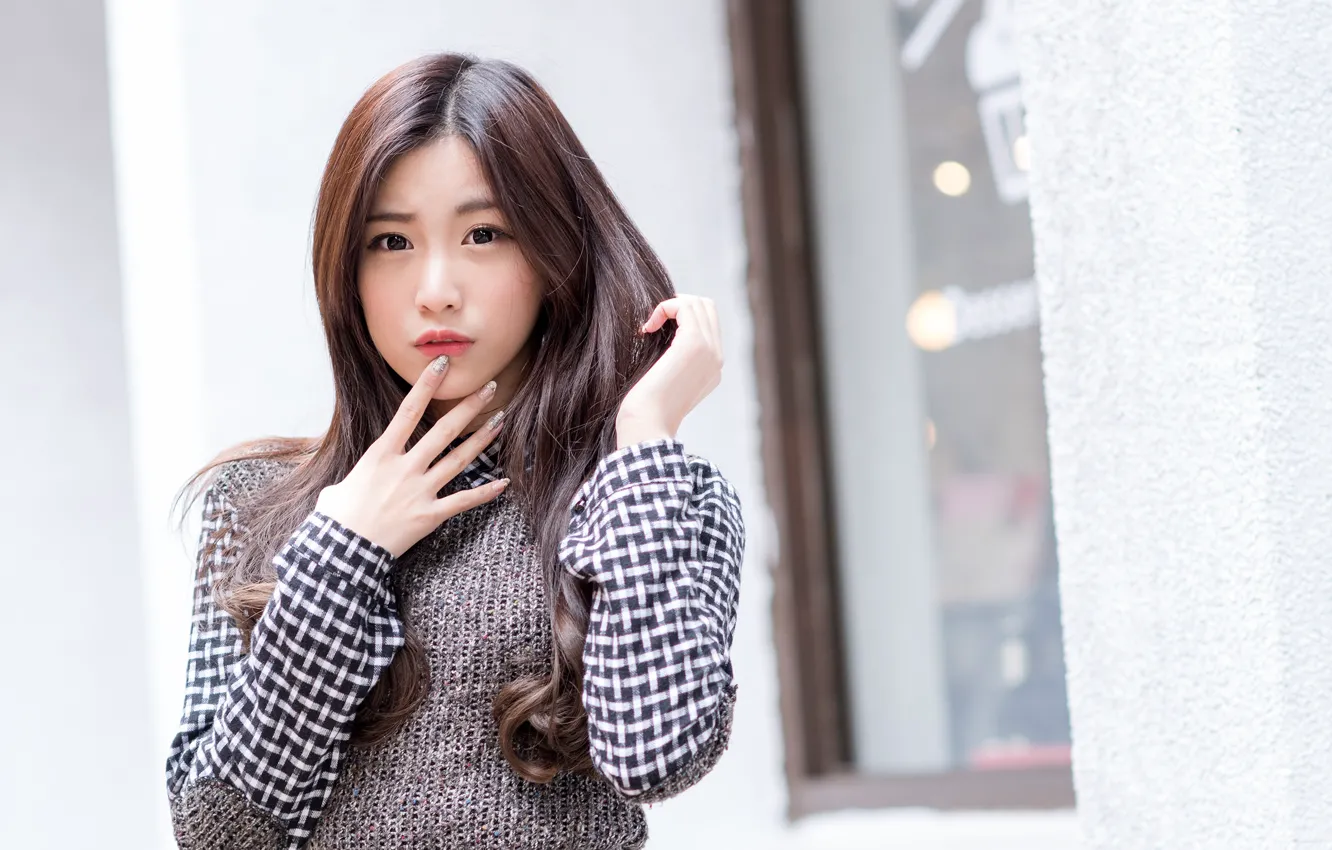 Photo wallpaper look, pose, model, portrait, makeup, hairstyle, brown hair, Asian