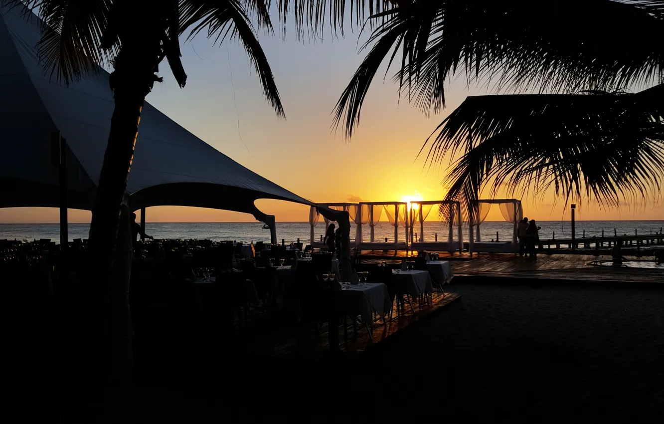Photo wallpaper beach, sunset, nature, landscape, dinner, Dominican Republic, Tropical beach sunset
