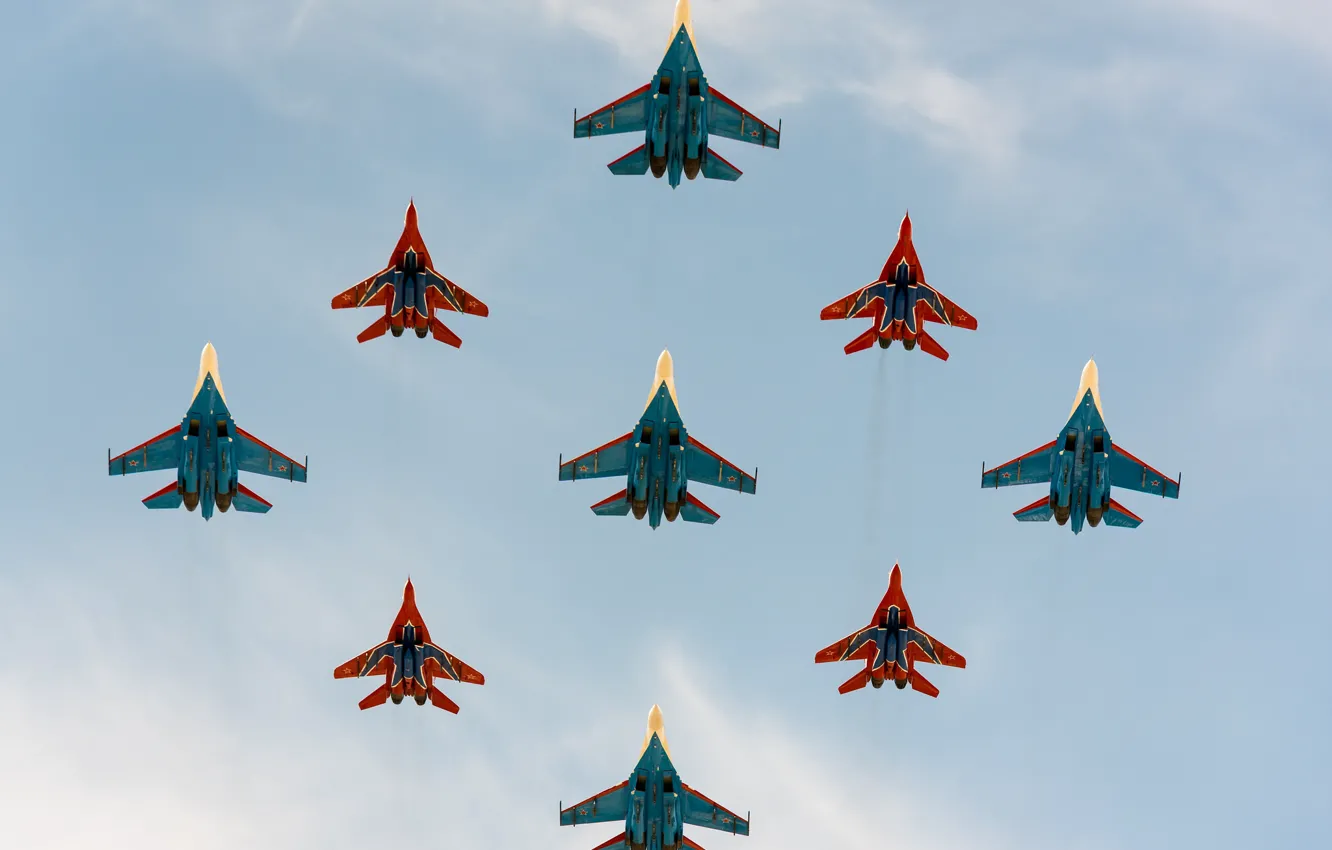 Photo wallpaper the sky, fighter, Swifts, Russian Knights