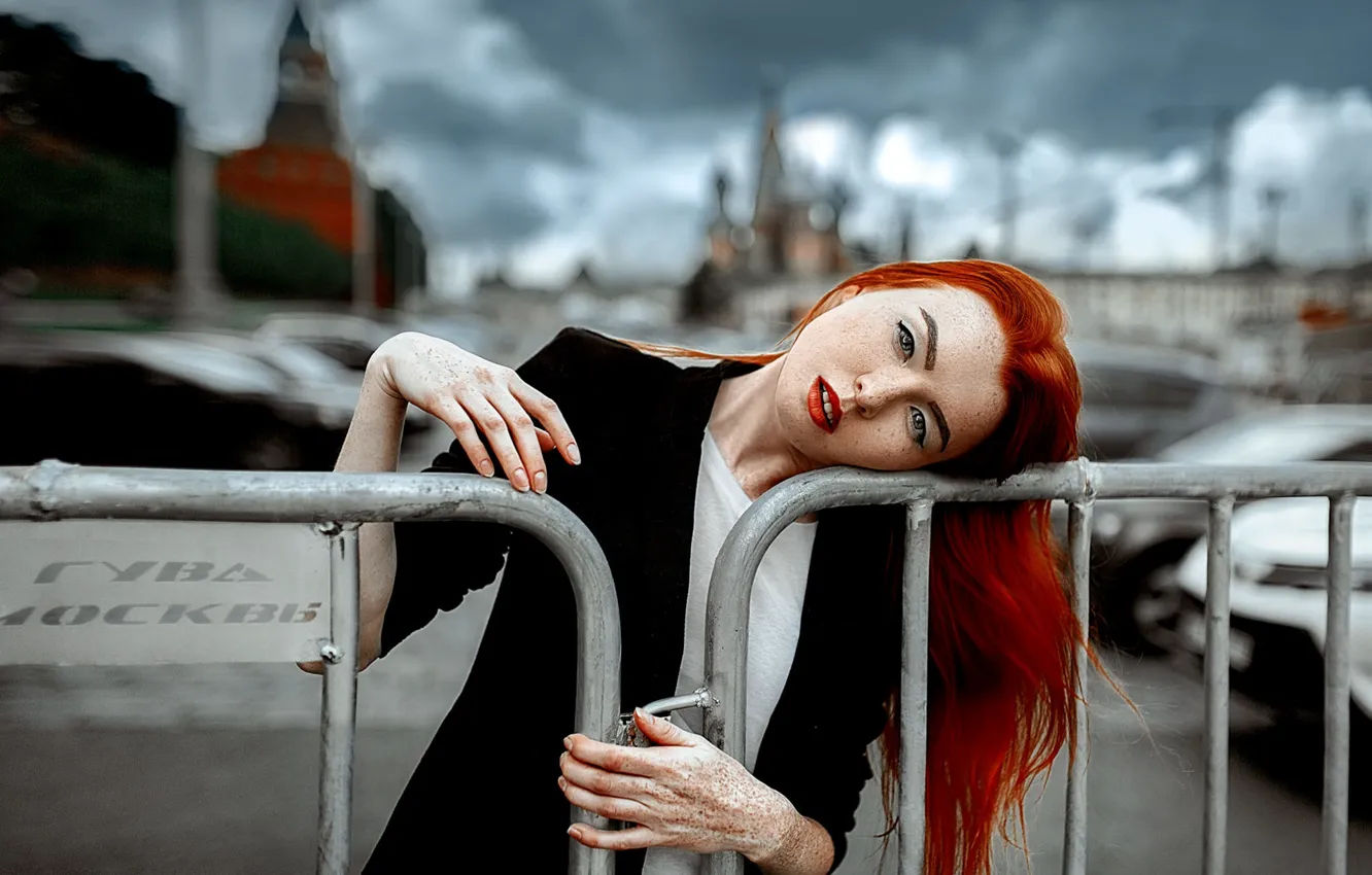 Photo wallpaper Moscow, freckles, redhead, Nadia, Andrey Metelkov