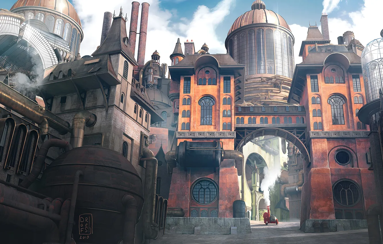 Photo wallpaper city, plant, steampunk, factory, Steam Punk