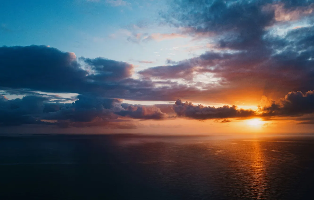 Photo wallpaper sky, sea, sunset, clouds