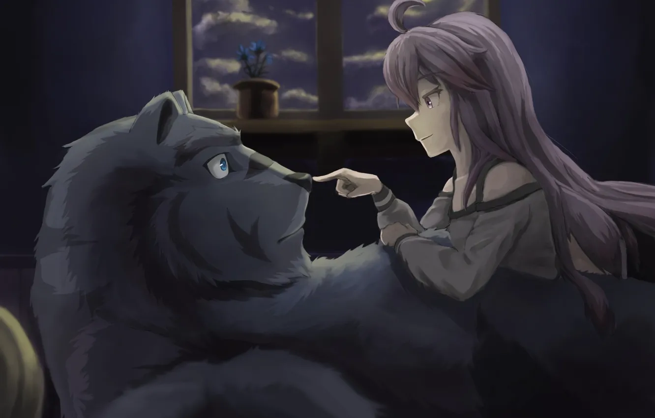 Photo wallpaper bear, anime, night, asian, manga, witch, japanese, oriental