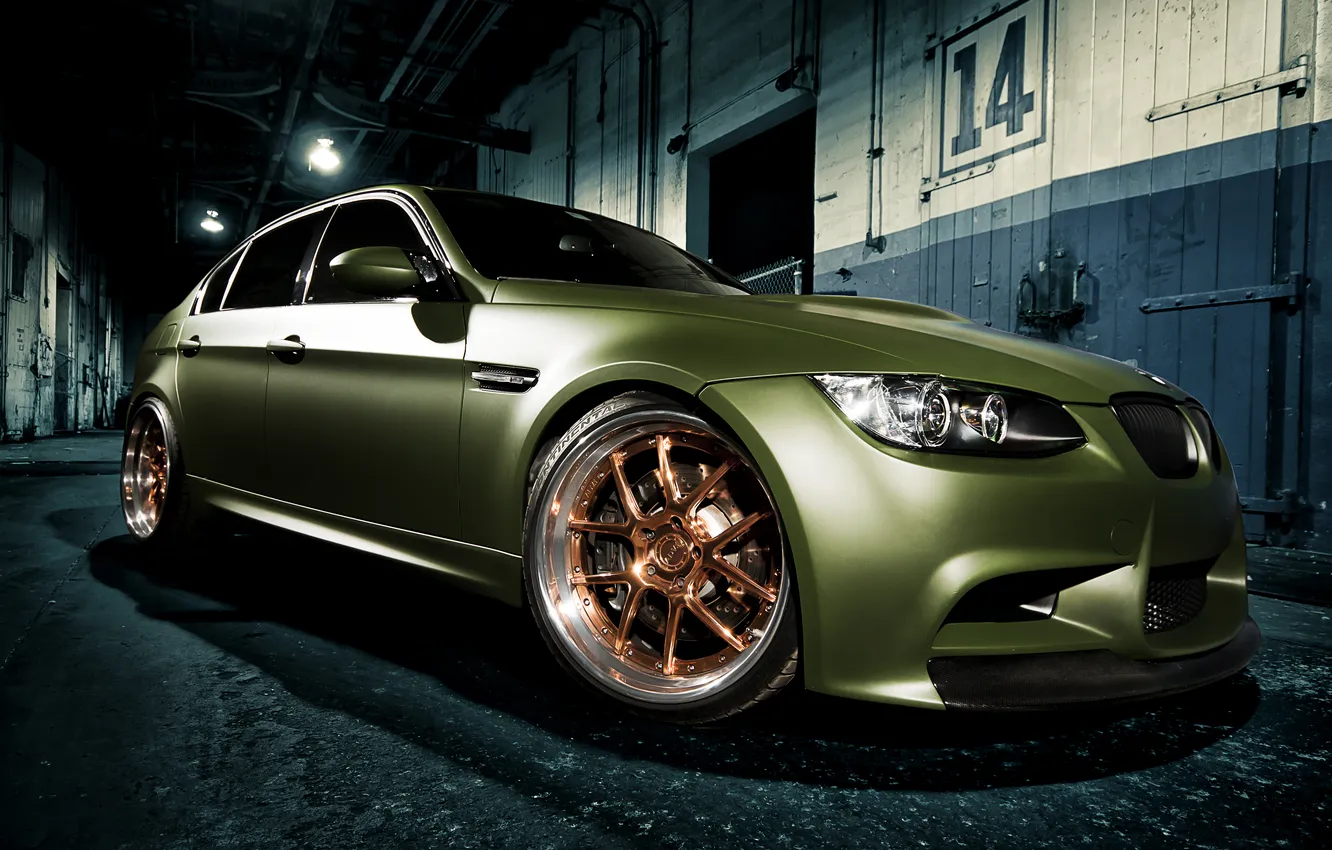 Photo wallpaper green, wall, green, tuning, BMW, BMW, the front part, E90