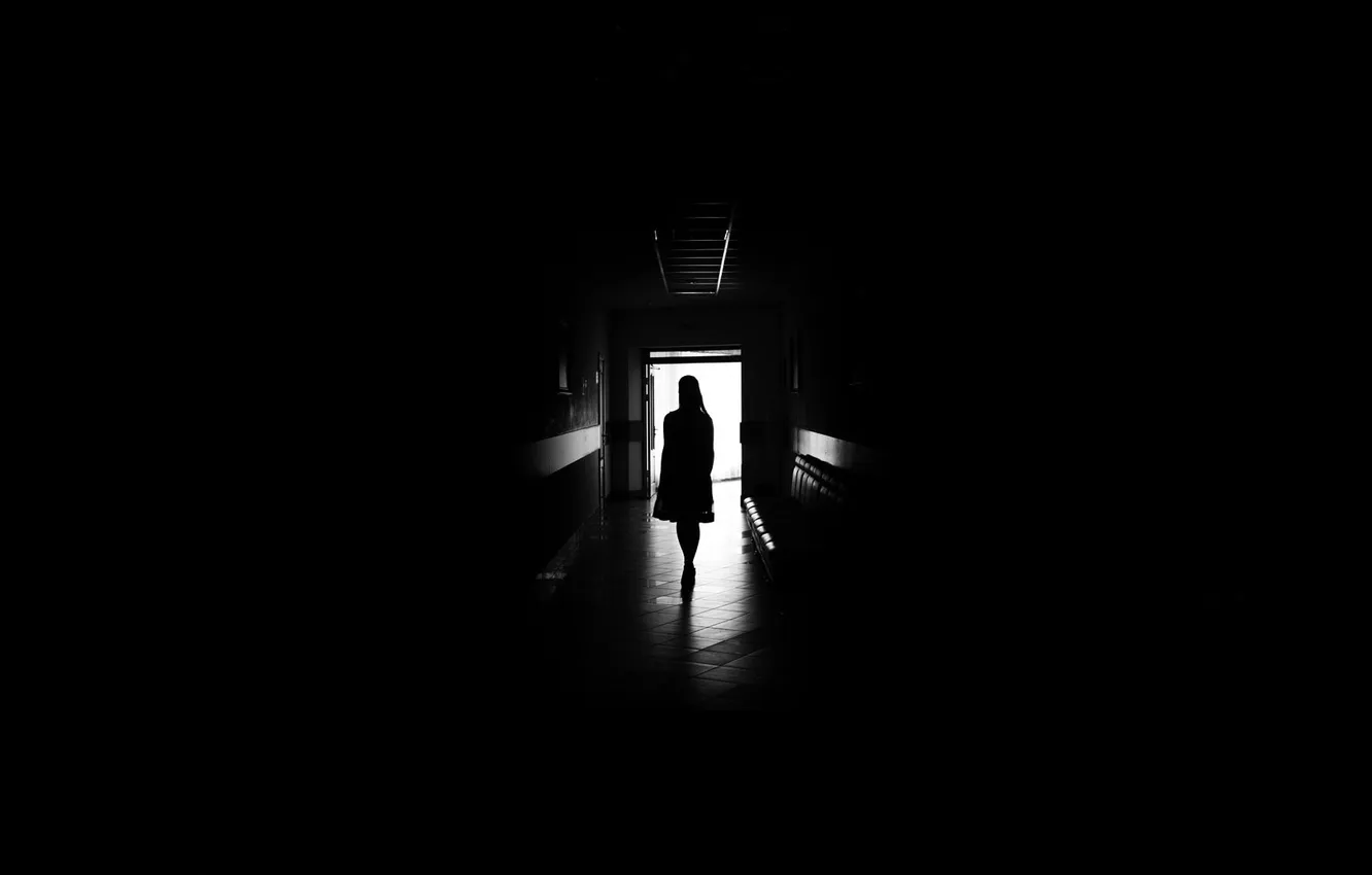 Photo wallpaper background, black, dress, the door, silhouette, corridor, shoes