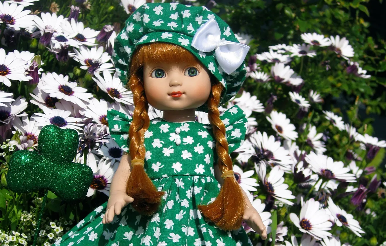 Photo wallpaper photo, mood, toy, doll, dress, girl, braid