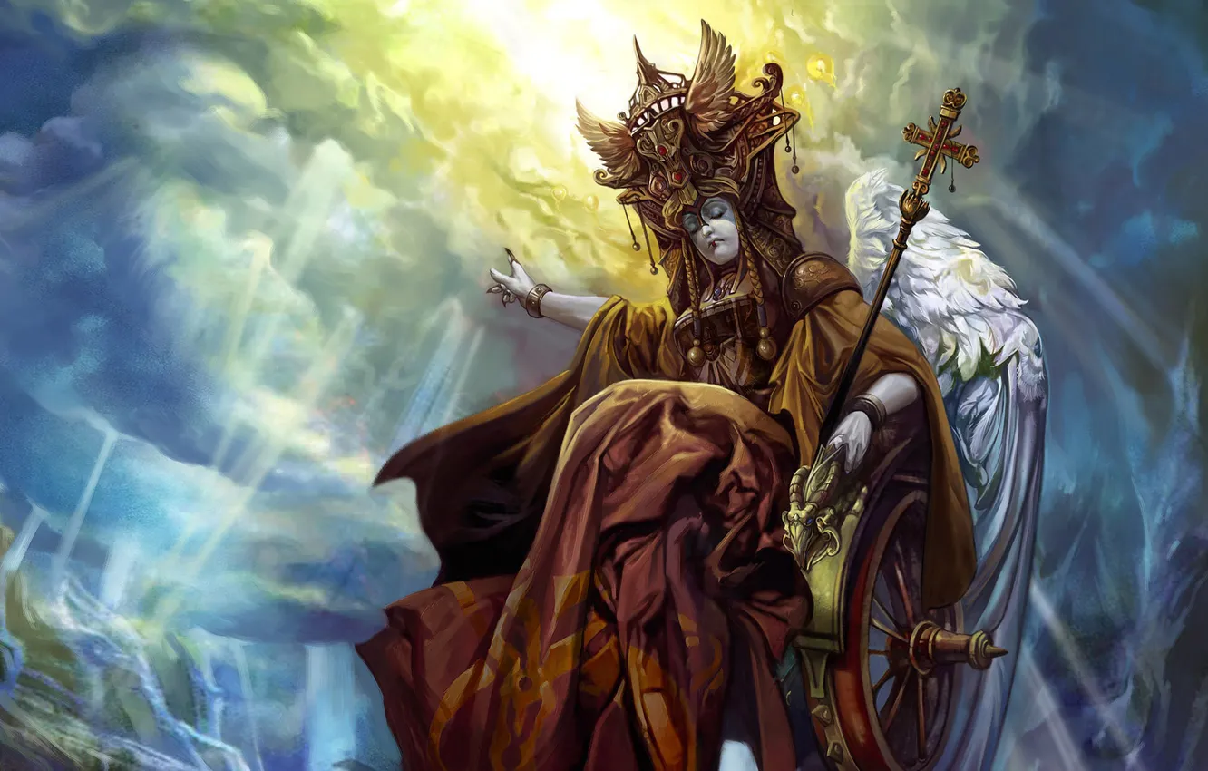 Photo wallpaper wings, chariot, staff, priestess
