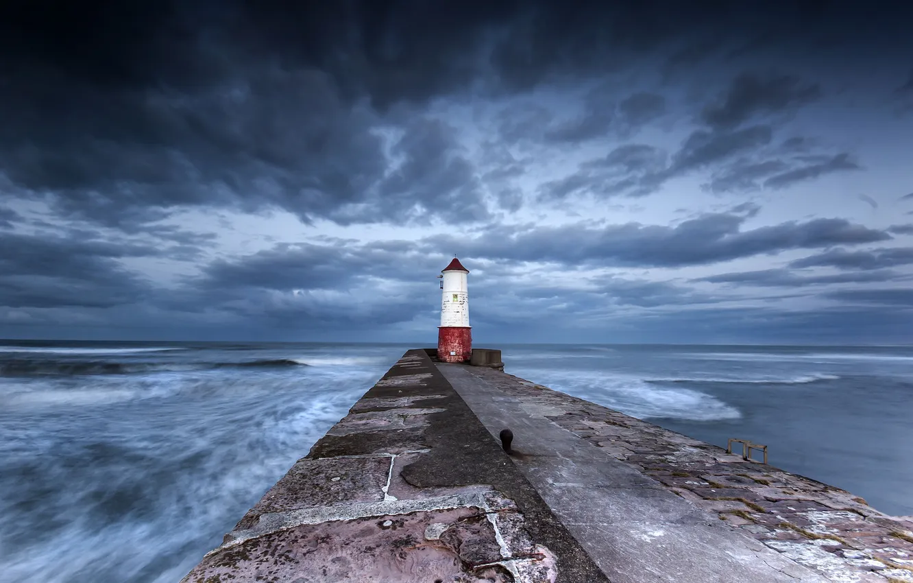 Photo wallpaper sea, the sky, water, clouds, the ocean, lighthouse, pierce
