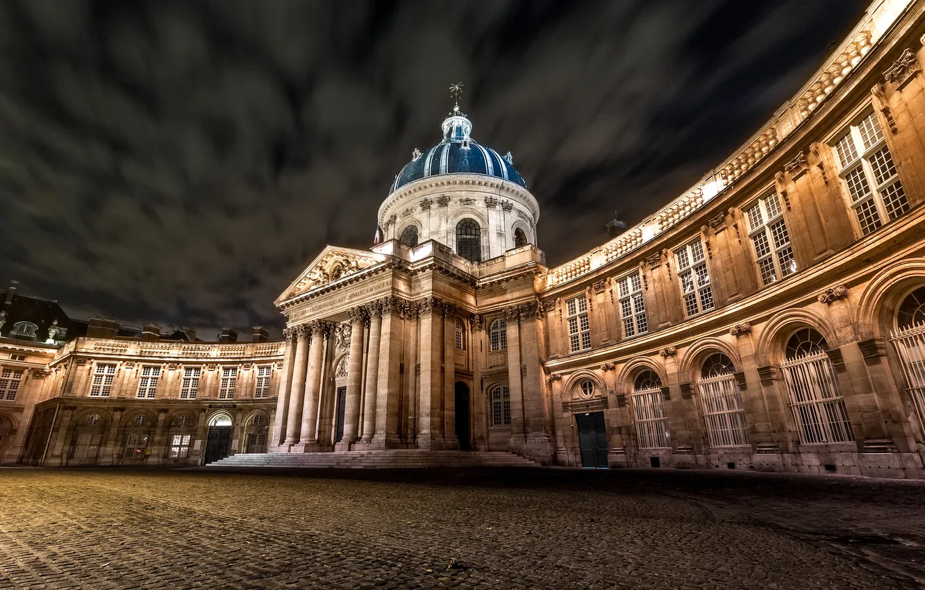 Photo wallpaper night, lights, France, Paris, area, the dome, The Institute Of France