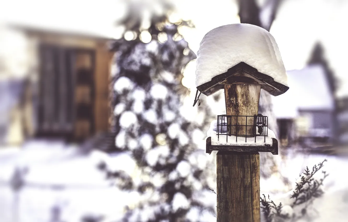 Photo wallpaper winter, snow, birdhouse, house