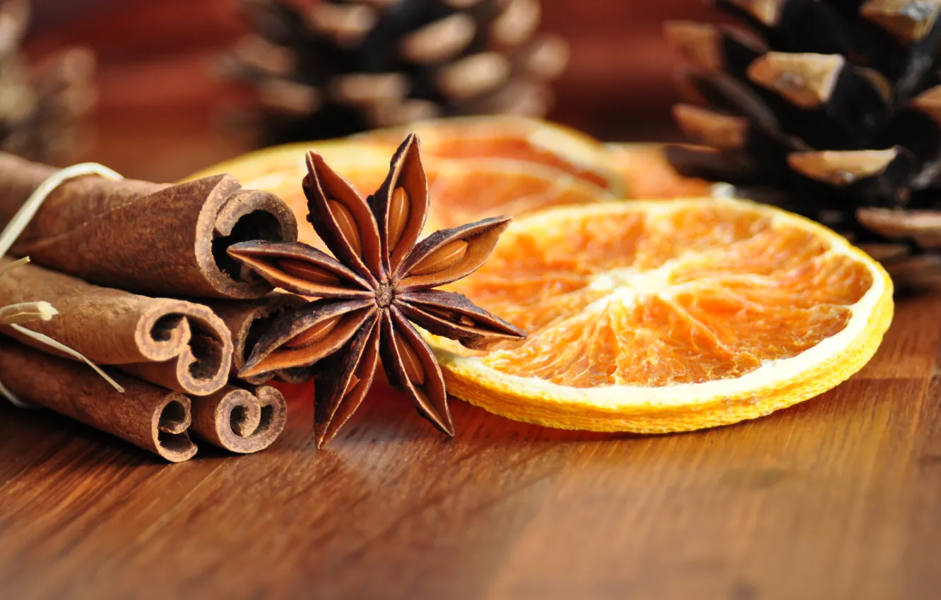 Photo wallpaper orange, cinnamon, stars, bumps, spices, star anise, Anis, Illicium